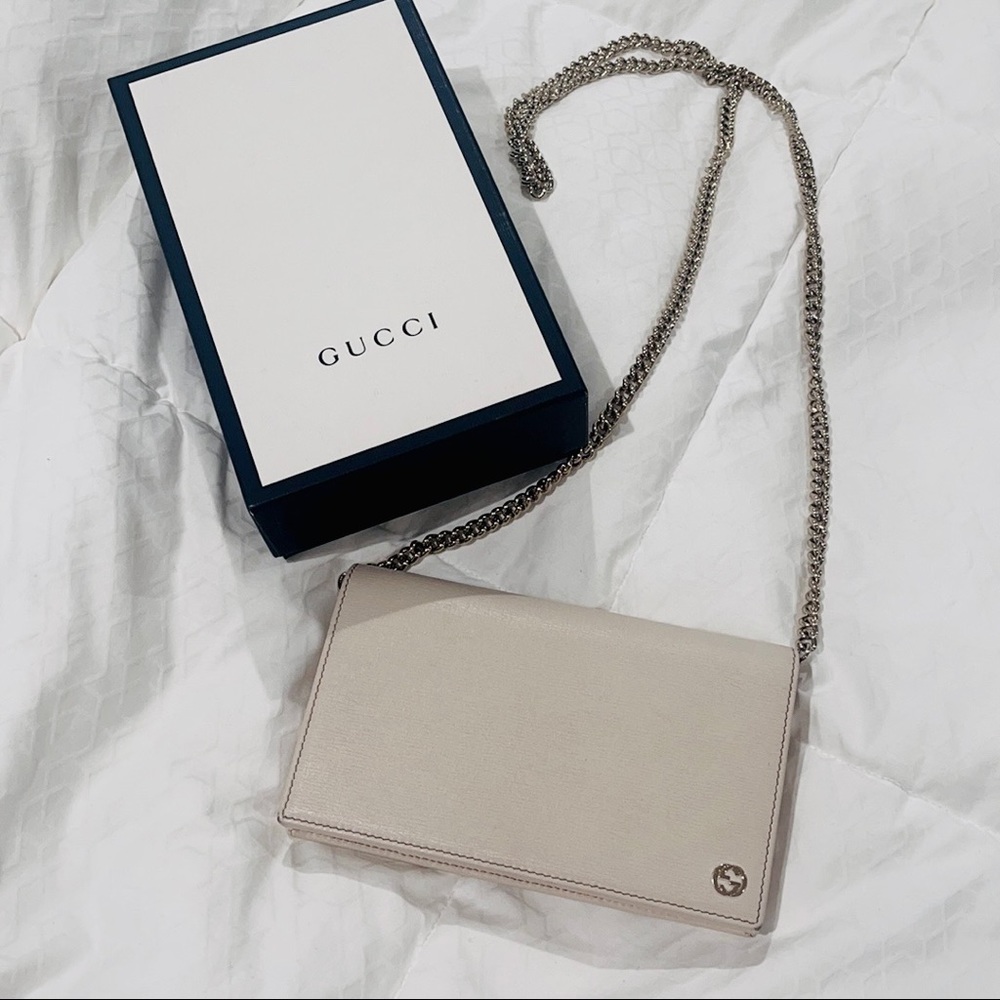 GUCCI Chain Wallet Betty Shanghai Off White Leather
